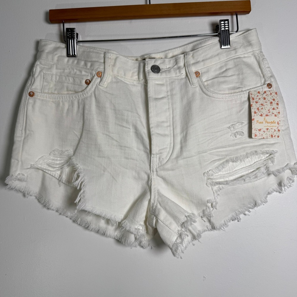 Free People We The Free Denim Shorts Womens 27 White Distressed Button‎ Fly New
